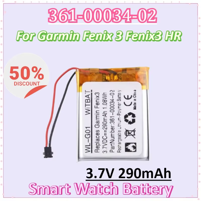 Nouveau 361-00034-02 3.7V 290mAh batterie de montre intelligente pour Garmin Fenix 3 Fenix3 HR Batte
