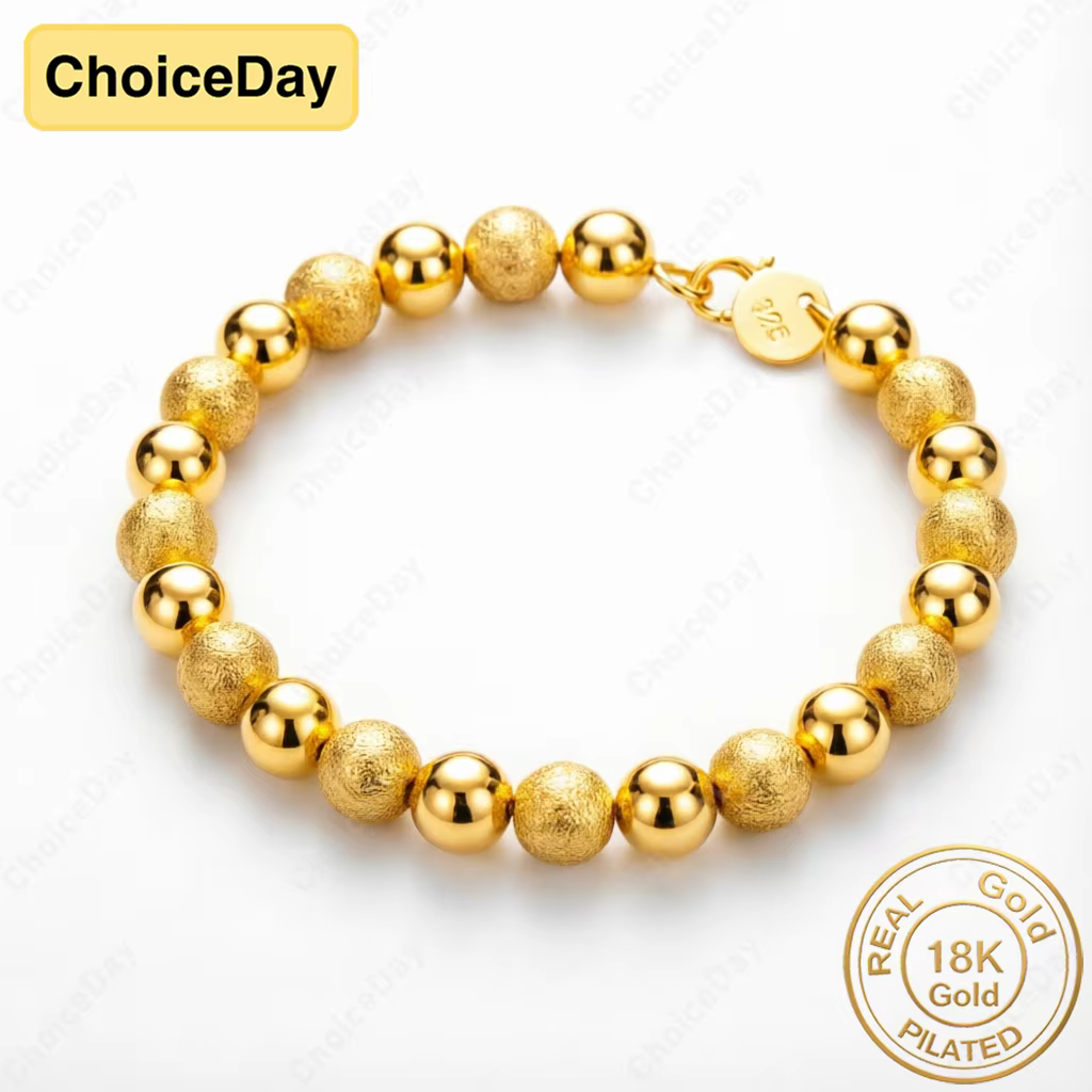 Bracelet en perles givrées brillantes de 8mm, plaqué or 18 carats, pour femmes, cadeau de mode, acce
