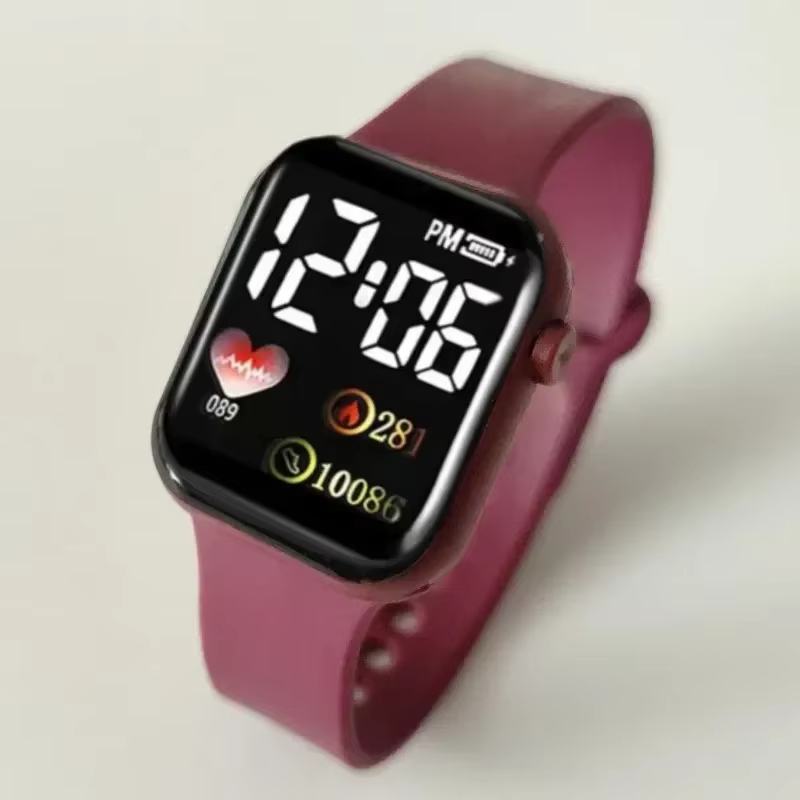 Montre électronique LED carrée arc-en-ciel pour étudiants, montre numérique étanche, sports de plein
