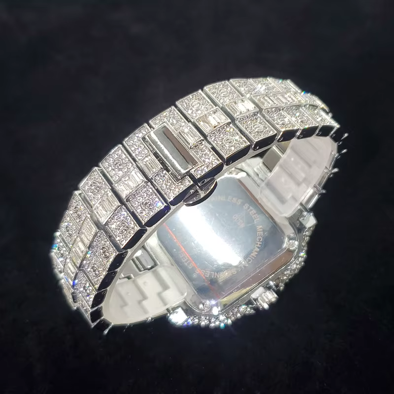 Montre en diamant de luxe pour hommes, montres numérotées colorées carrées glacées, bijoux Hip Hop B