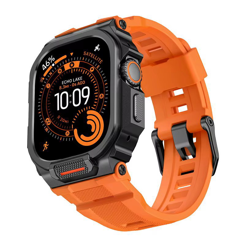 Bracelet d'intégration robuste avec étui pour Apple Watch 46mm 49mm, bracelet sport en silicone avec