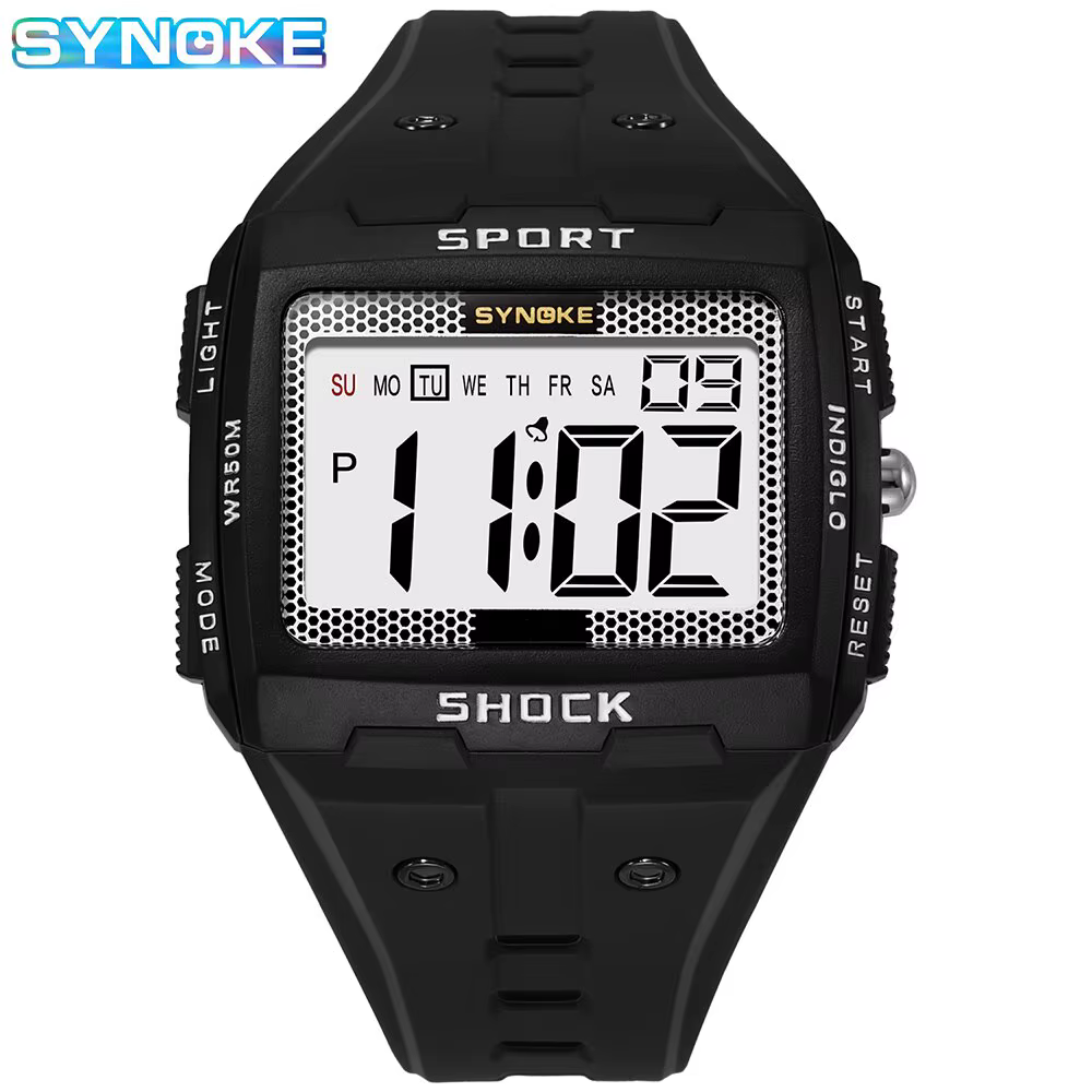 SYNOKE-Montre électronique de sport pour homme, étanche, lueur nocturne, grand écran, carré, extérie