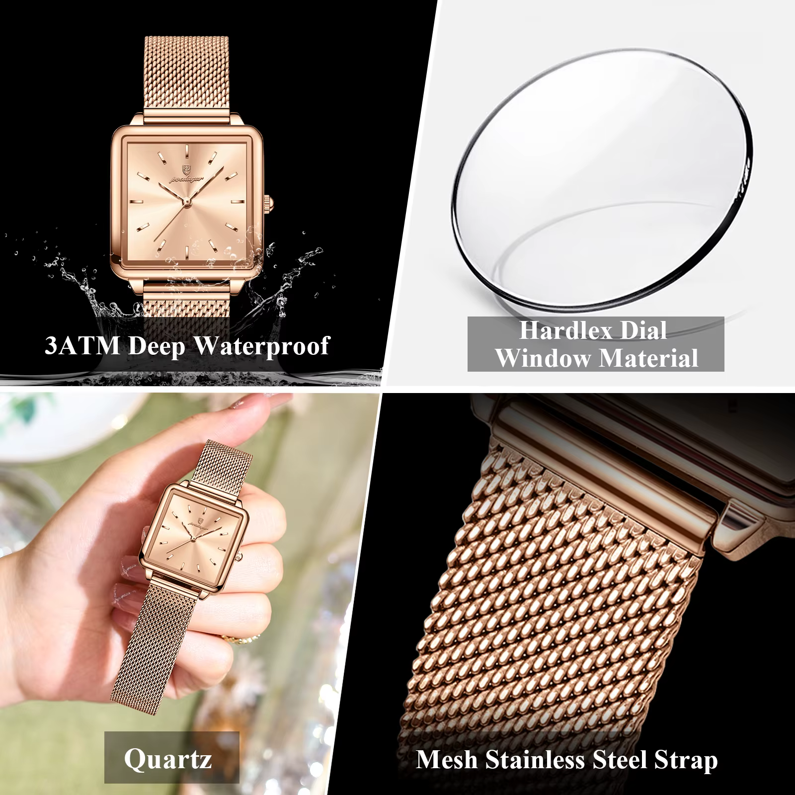 POEDAGAR carré mode dames montre étanche en acier inoxydable maille montre pour femme élégante femme