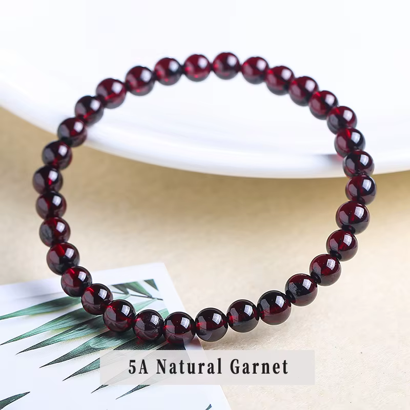 Bracelet en grenat naturel 5A, perles rondes rouge profond de 4 à 10 mm, bracelet extensible pour fe