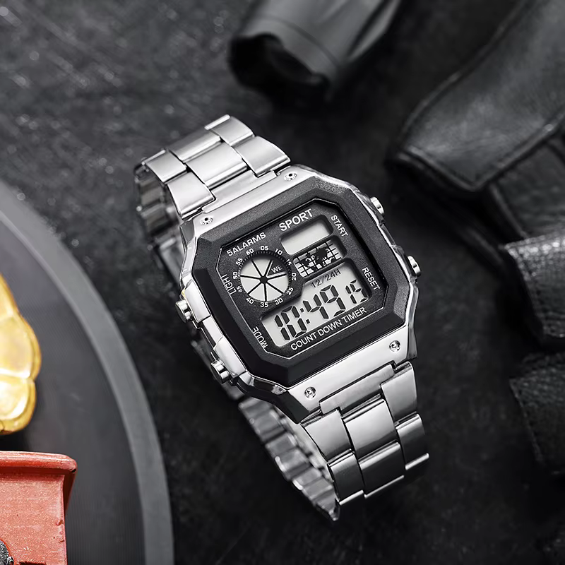 Montre militaire pour hommes montre numérique de Sport de luxe compte à rebours en acier inoxydable 