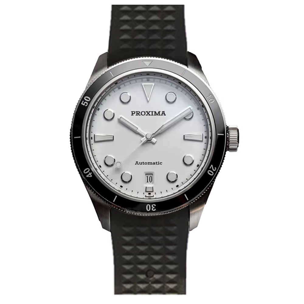 Proxima-Montre existent Mécanique Vintage pour Homme, Cadran en Émail Blanc, Bubble Sapphire, PX1697