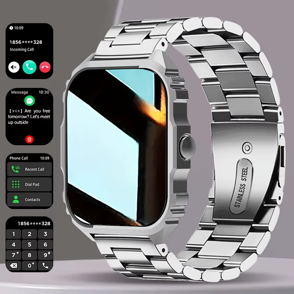 Montre connectée, grand écran carré de 1,84 pouces, avec mode multisports, rappel d'appels, musique,