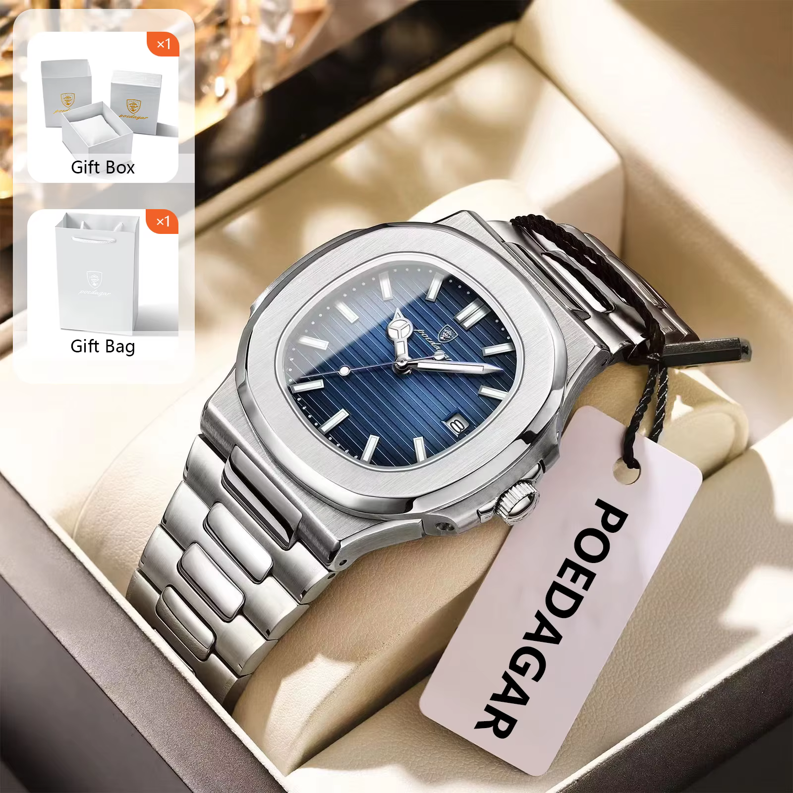 POEDAGAR luxe élégant hommes montres Date lumineux étanche en acier inoxydable homme horloge Origina