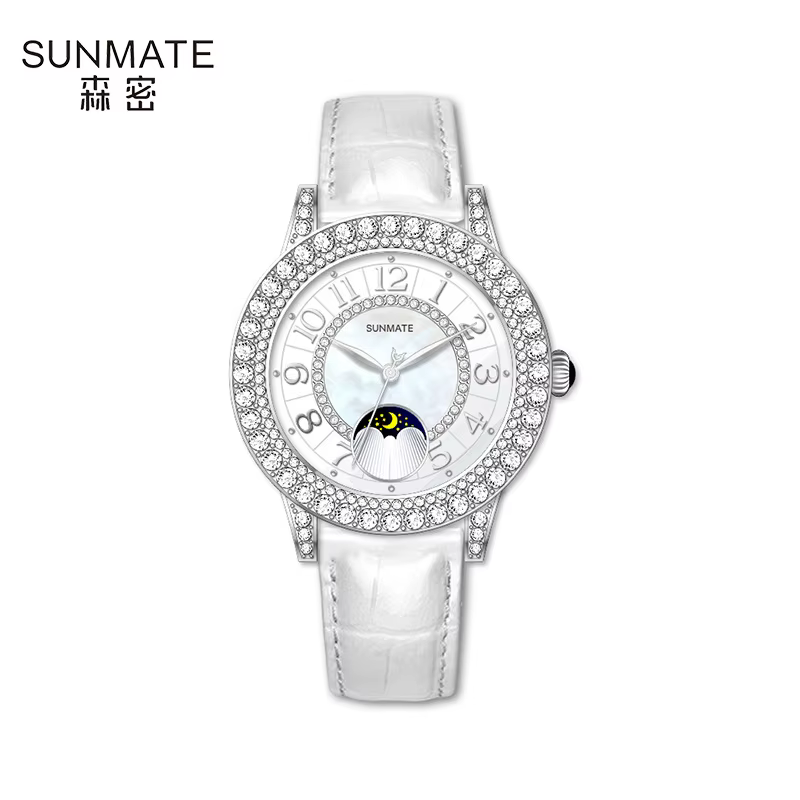 SUNMATE Montre à quartz mince pour femme – Affichage analogique simple, boîtier en alliage incrusté 