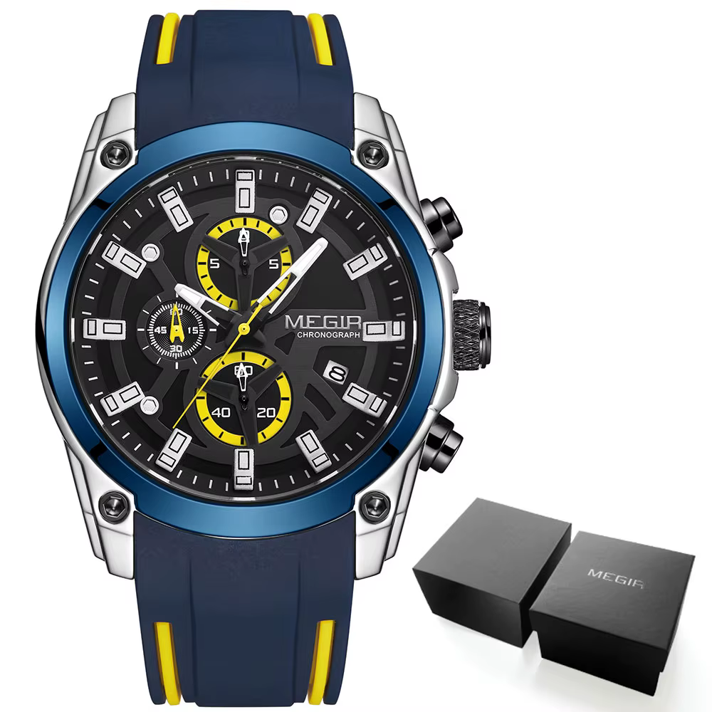 MEGIR hommes montres de Sport militaire hommes étanche mode bleu bracelet en Silicone montre-bracele