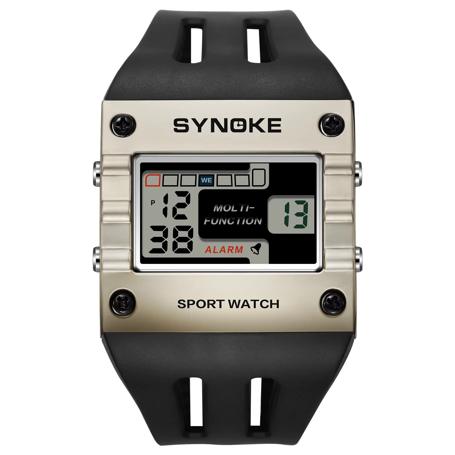 Montre de sport numérique pour homme SYNOKE, montre-bracelet carrée étanche avec alarme, chronomètre