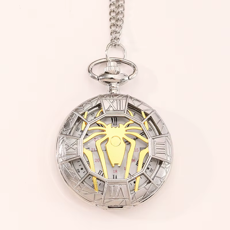 Mode nouveau Vintage Relief sculpté et évidé romain Flip Style montre de poche sur chaîne pendentif 