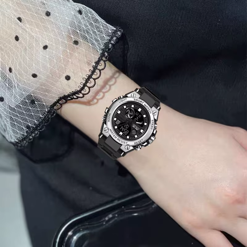 Montre électronique lumineuse LED multifonctionnelle avec double affichage, réveil et chronomètre, u