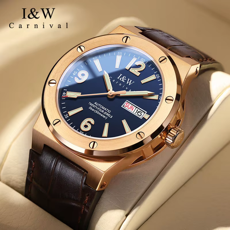Montre mécanique de luxe de la série haut de gamme Carnival Brand IW, saphir, pour hommes, étanche 5