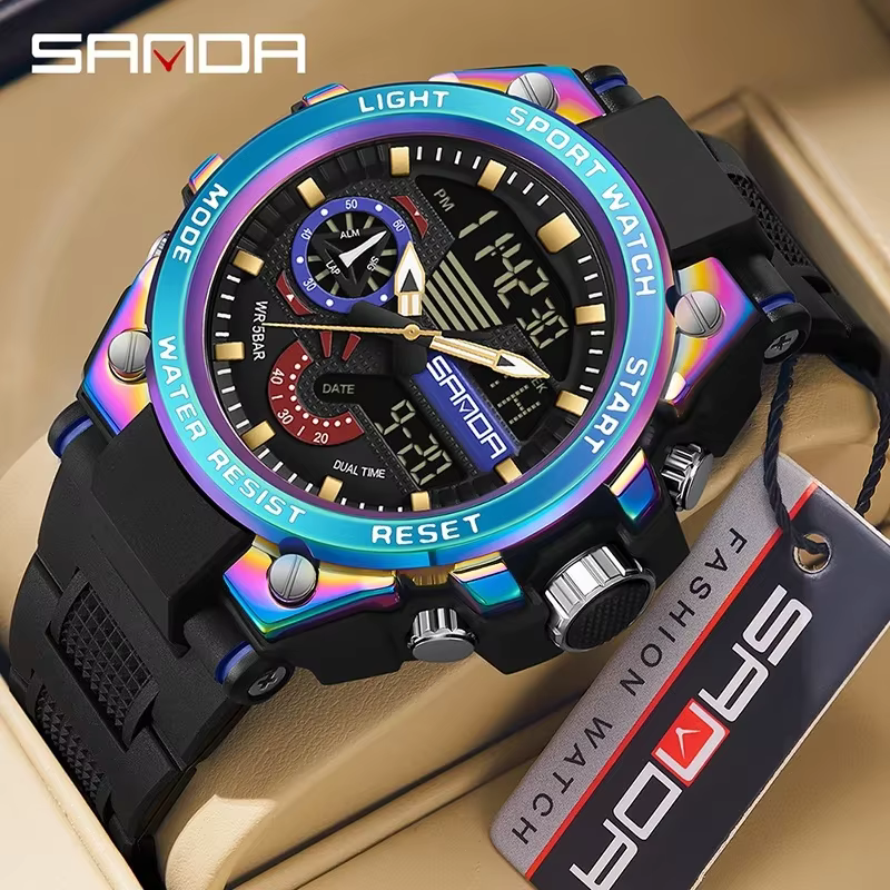Sanda montre électronique multifonctionnelle pour hommes, mode numérique, étanche, Sports de plein a
