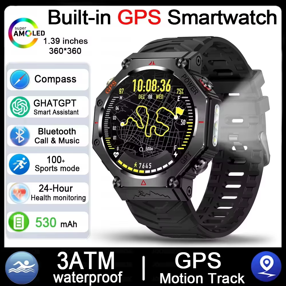 Montre connectée GPS 2026 avec écran tactile HD 1,39 pouce (360*360 pixels), assistant intelligent I