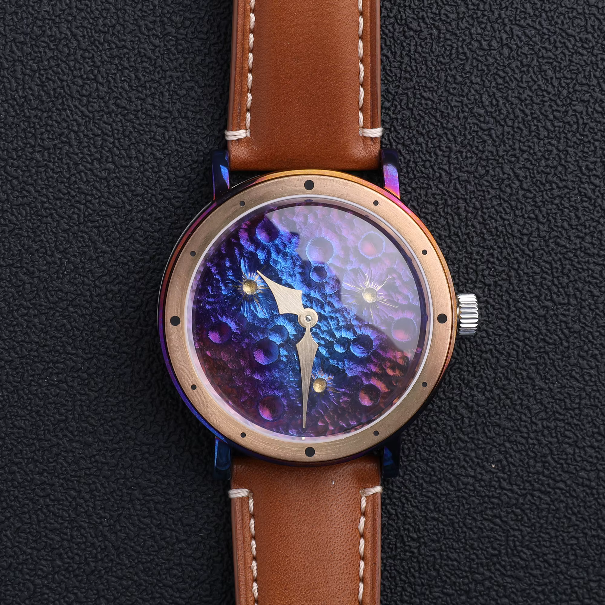 Montre avec boîtier en Bronze de 45mm, cadran à Texture de météorite, dos en titane, saphir, cadeau