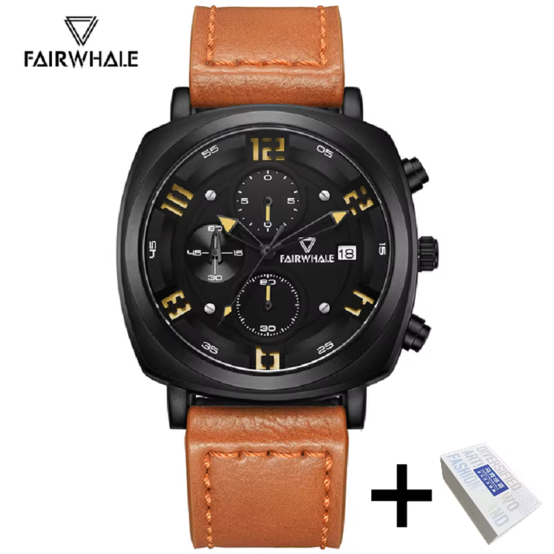 Montre carrée de luxe pour homme Fairwhale 2025, mode, étanche, chronographe à quartz, bracelet en c