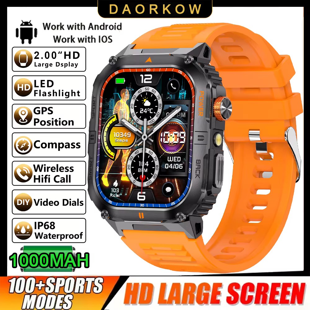 Nouveau de DAORKOW 2025 GPS montre intelligente hommes 2.01 "écran 3ATM montre étanche Bluetooth app