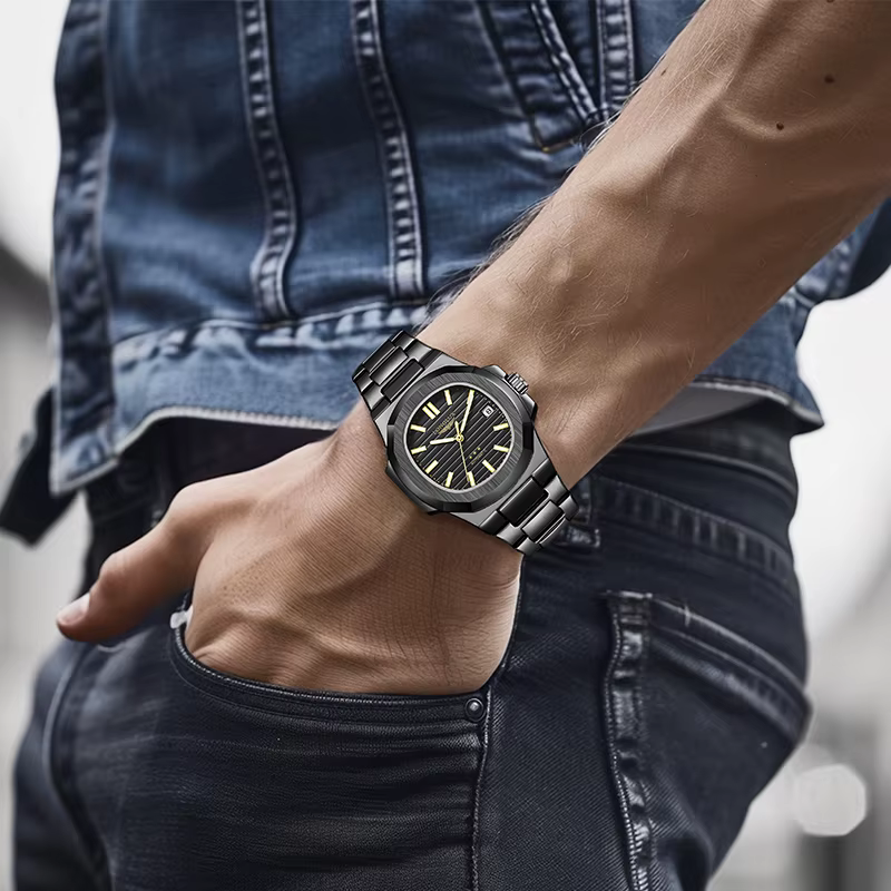 Montre automatique pour hommes, date d'affaires, mécanique, étanche, en acier inoxydable, lumineuse,