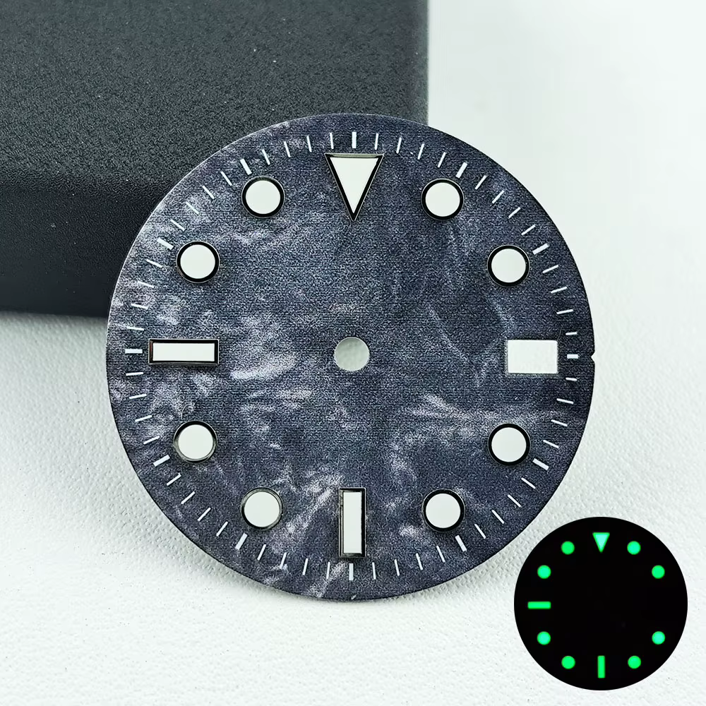 Cadran météorite noir en fibre de carbone pour hommes, 28.5mm, logo personnalisé, adapté aux accesso