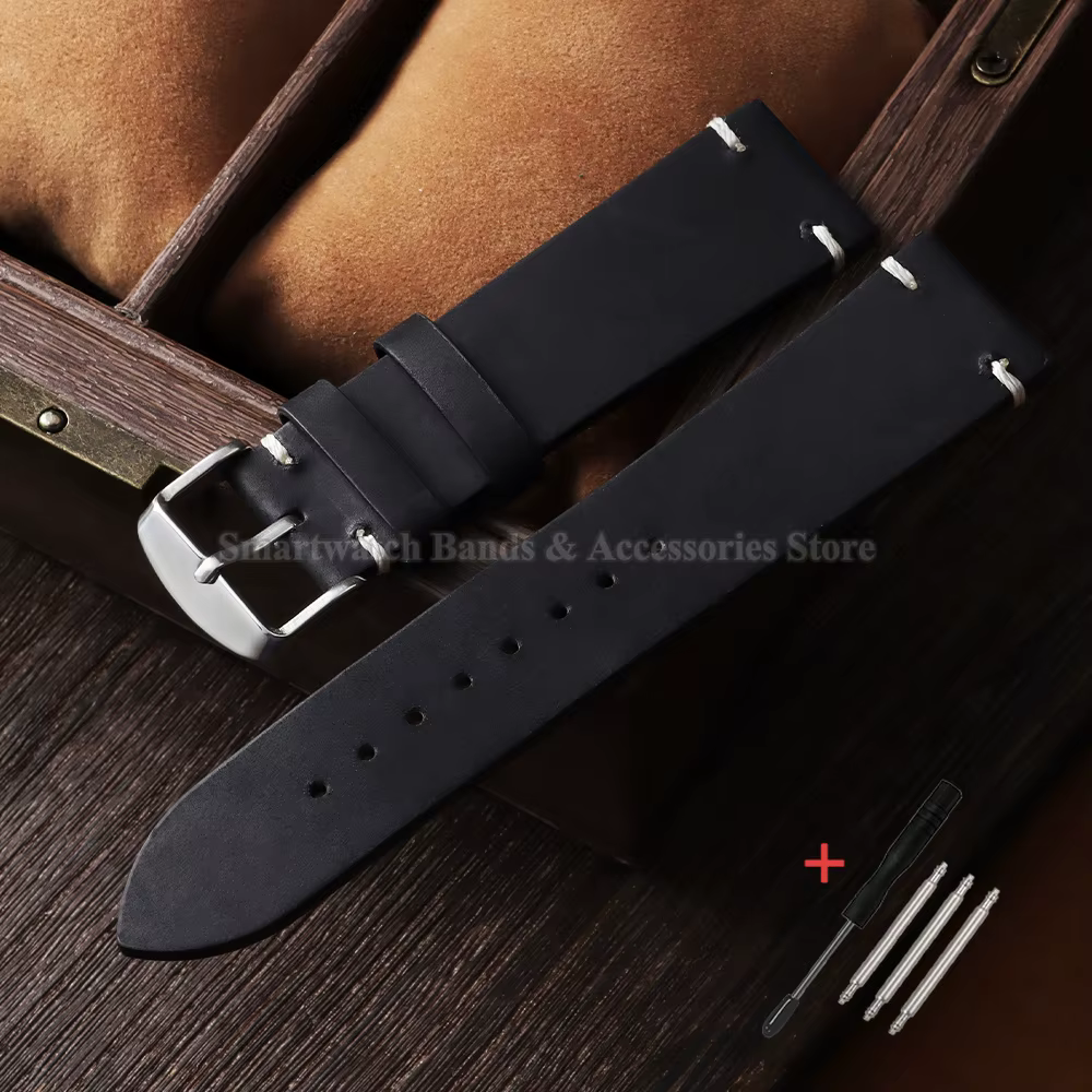 Bracelet de montre vintage en cuir huilé pour Seiko, Omega, Huawei – 18mm, 19mm, 20mm, 21mm, 22mm, 2