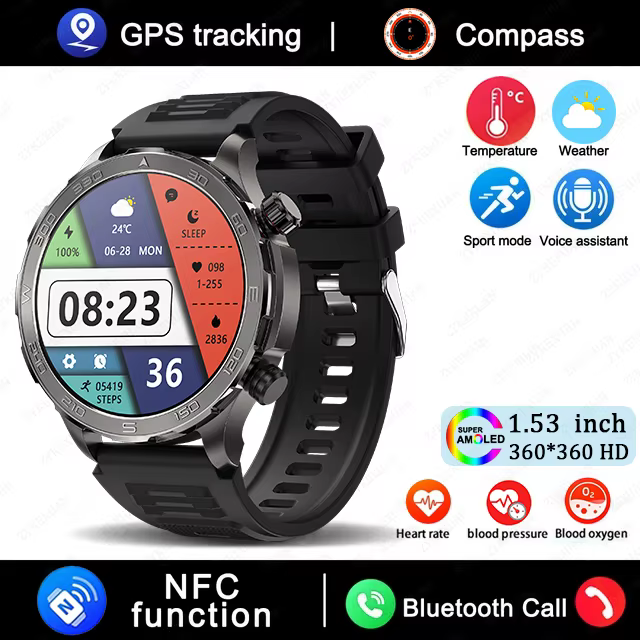 Nouvelle montre connectée GPS pour hommes, écran AMOLED HD, sport de plein air, fitness, fréquence c
