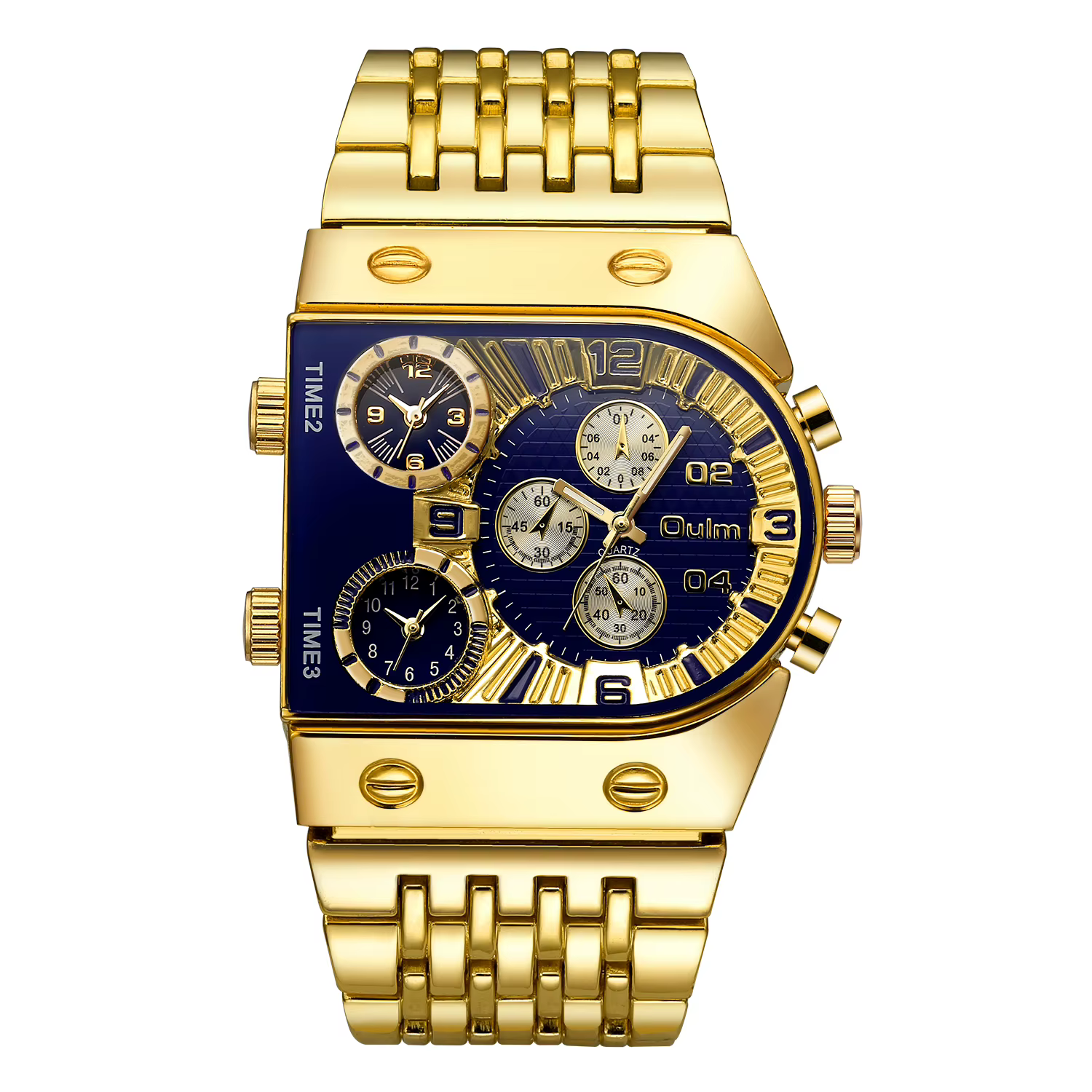 Montre Oulm de luxe multi fuseaux horaires pour homme, grand cadran carré, marques lumineuses, brace