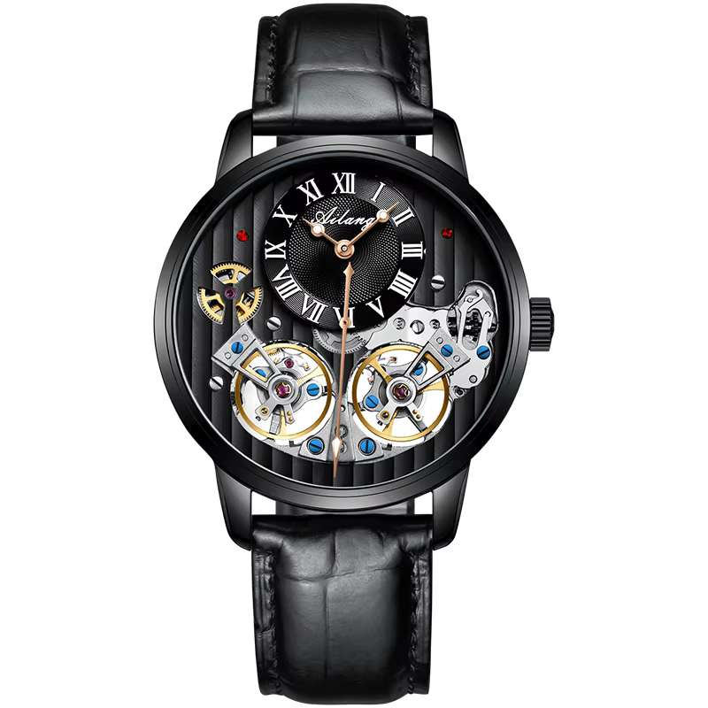 Montre de luxe AILANG de marque supérieure, double tourbillon, automatique, lumineuse, noire, pour h