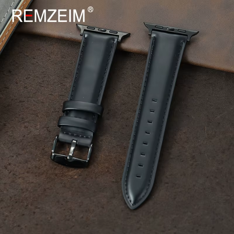 Bracelet en cuir marron noir pour Apple Watch 38/40/41/42/44/45/46/49mm, bracelet en cire d'huile po