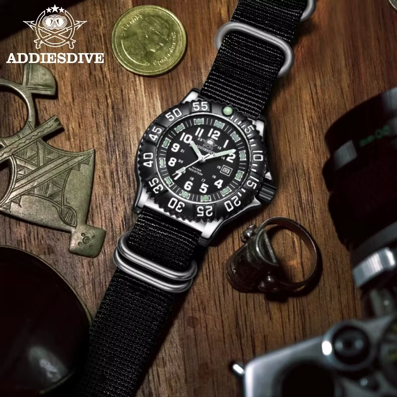 Addies Dive-Montre à quartz décontractée pour homme, affichage du calendrier, étanche 50m, tube, cad
