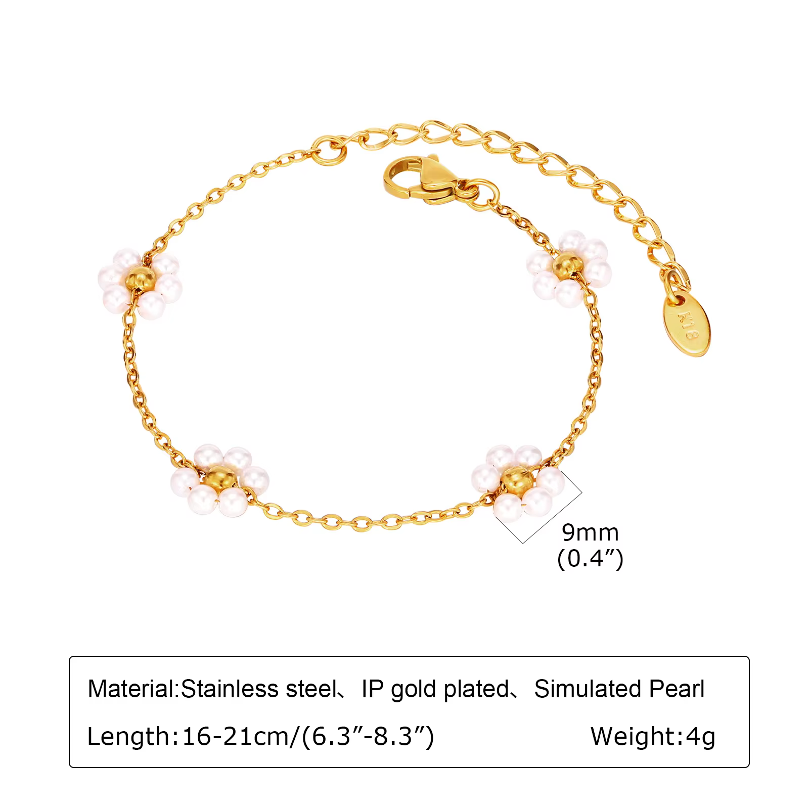 Destroy AndrFlower-bracelet pour femmes, bracelet plaqué or JO18 K, maillon ajustable en acier inoxy