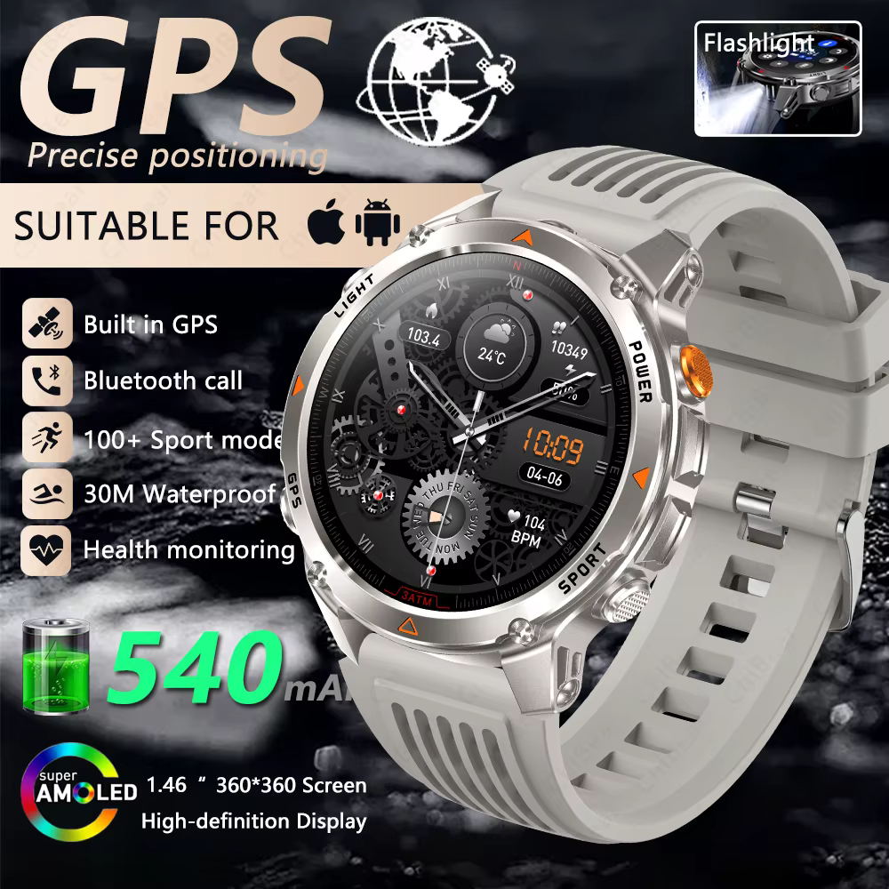 Nouvelle Montre Connectée GPS 2026 pour Hommes et Femmes, Écran AMOLED, Étanche 3ATM, Boussole Sport
