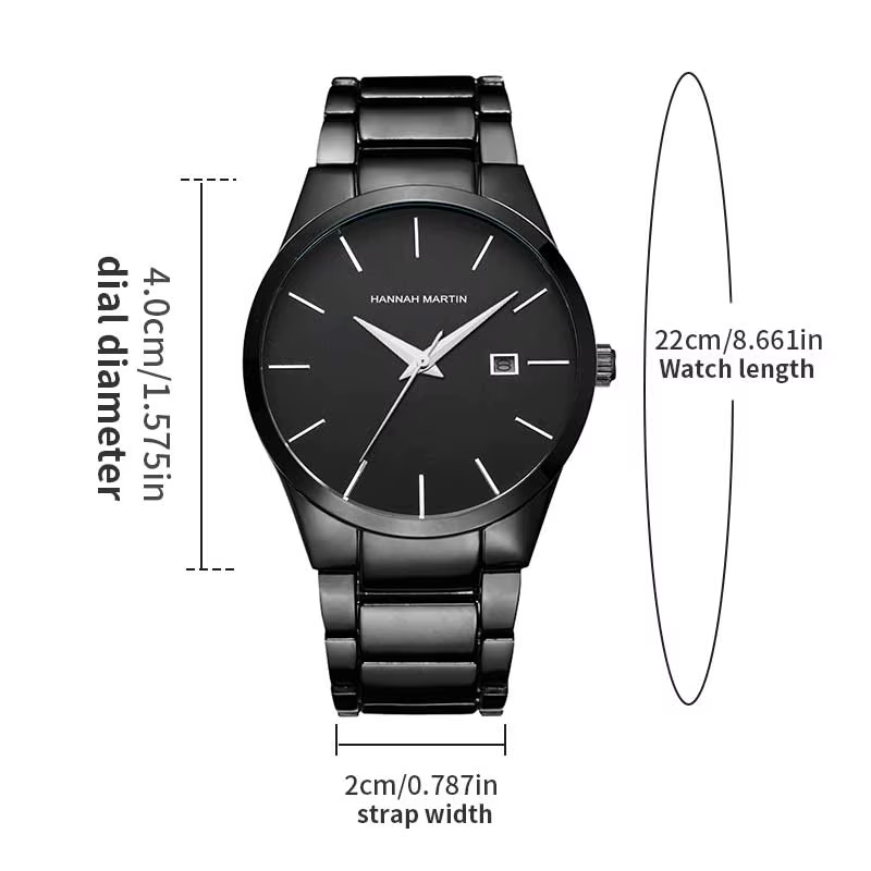 Hannah Martin montre en acier inoxydable pour hommes mode affaires Style noir Style minimaliste 3Bar