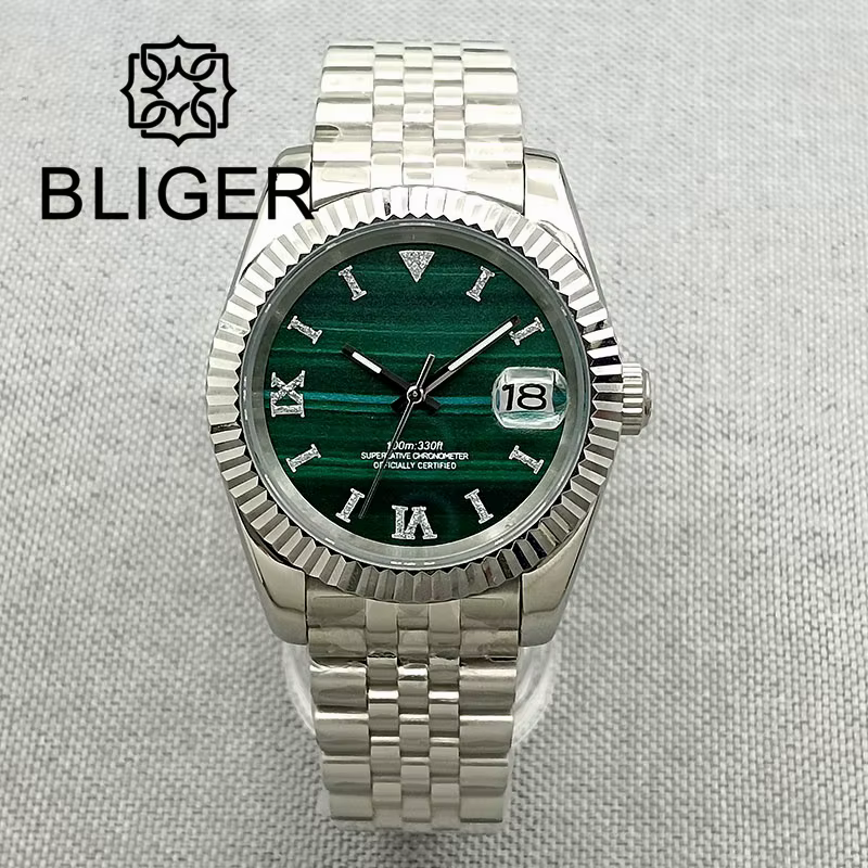 BLIGER-Montre à Cadran Vert Malachite pour Homme, 36mm/39mm, NH35, existent, Oyster Perd'interface u