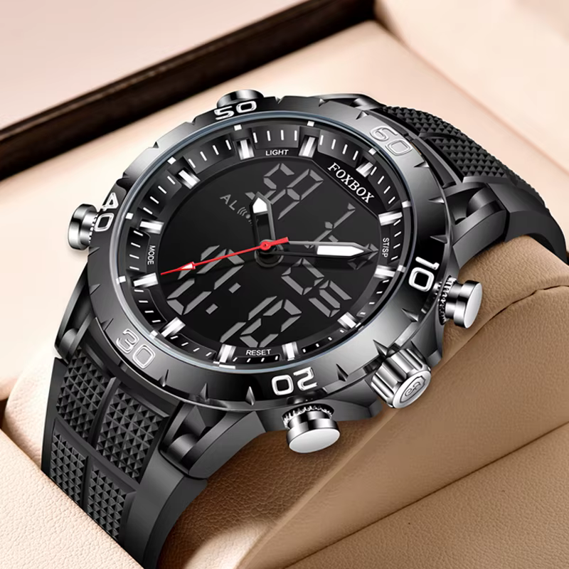 FOXBOX – montres de sport pour hommes, Top marque de luxe, double affichage, montre à Quartz, milita