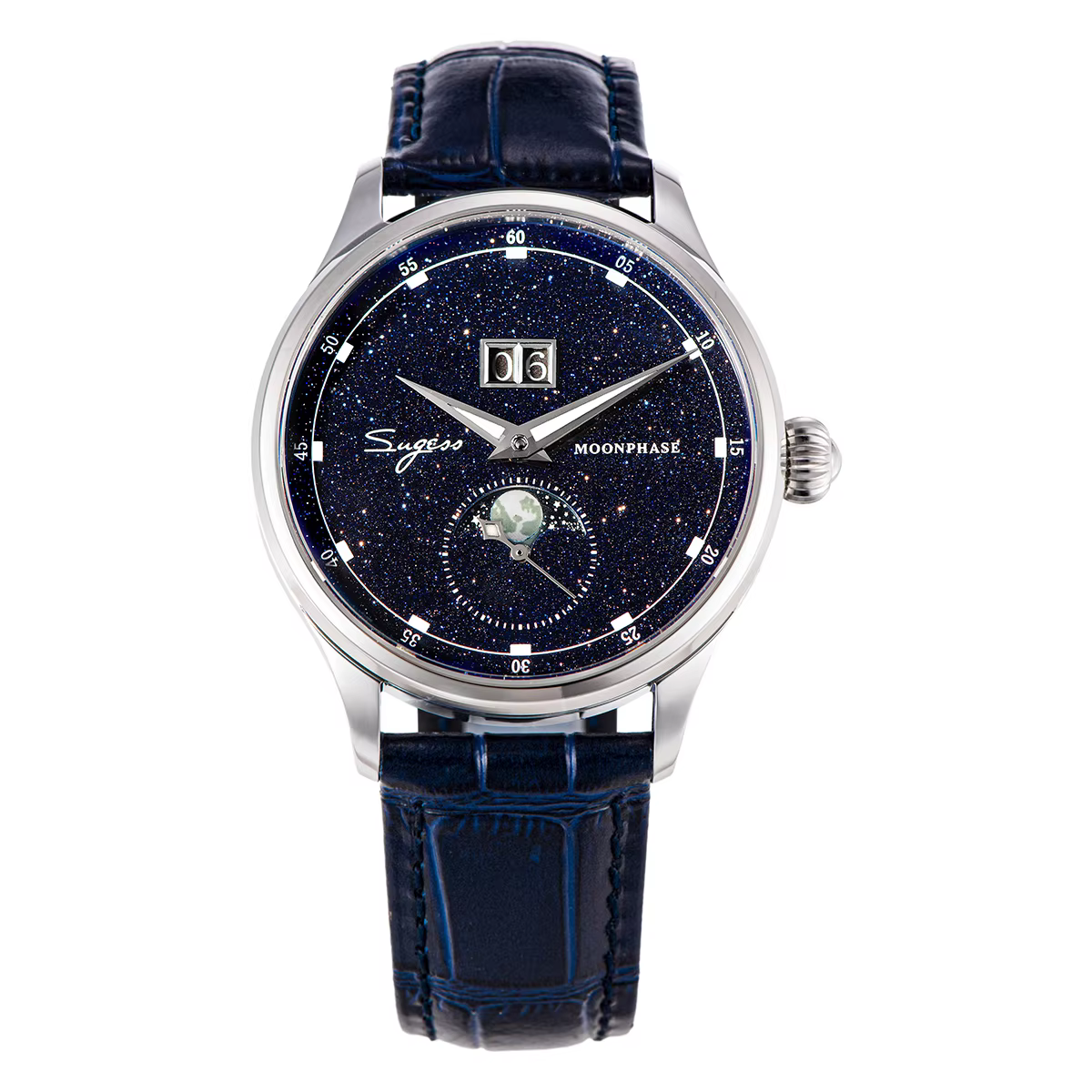 Sugess montre pour hommes édition limitée phase de lune boîtier en acier inoxydable 316L Tianjin ST2