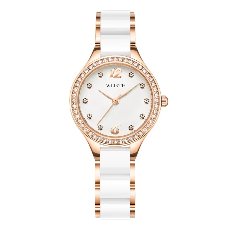 Montre-bracelet en céramique blanche pour femme, montre-bracelet en diamant, biscuits exquis, célèbr