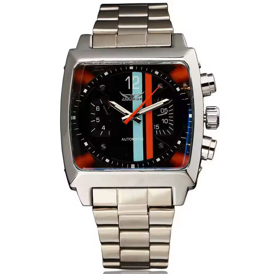 JARAGAR 569 montre mécanique automatique pour hommes de mode créative rétro carré calendrier semaine