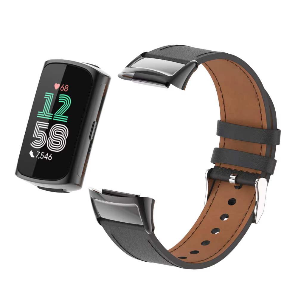 Bracelet Fitbit-Charge5/6, bracelet en cuir ultra-fibre connecteur métallique bracelet de sport inte