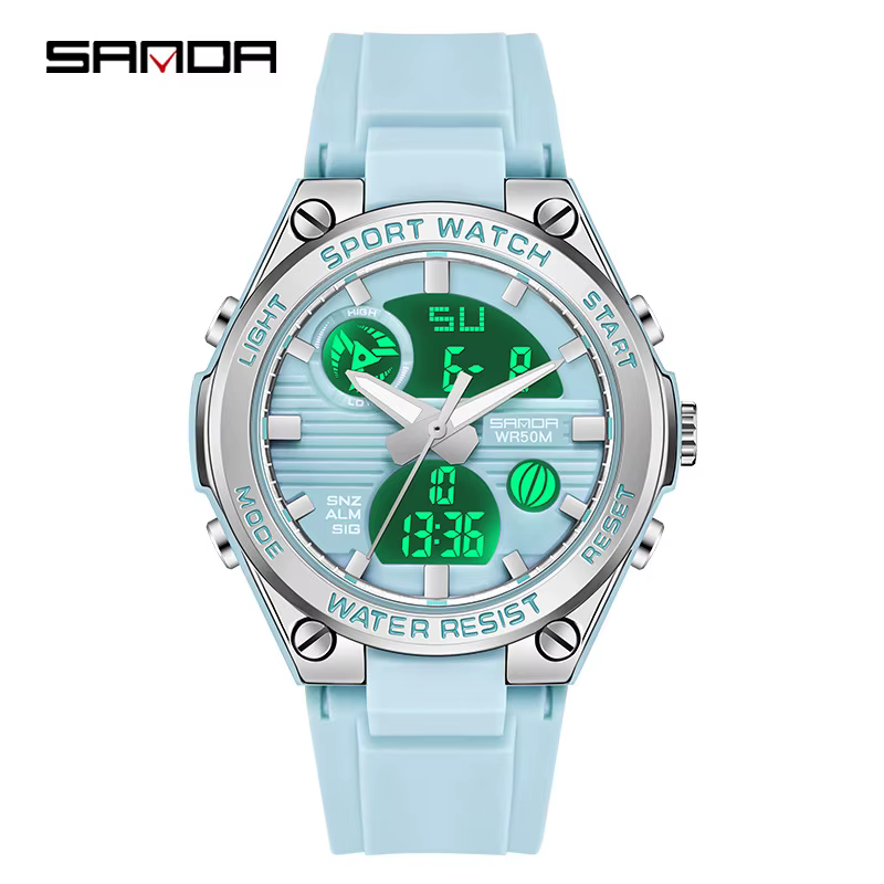 Montre électronique pour femme SANDA 6067, mode créative, quartz, sport, chronographe lumineux, doub
