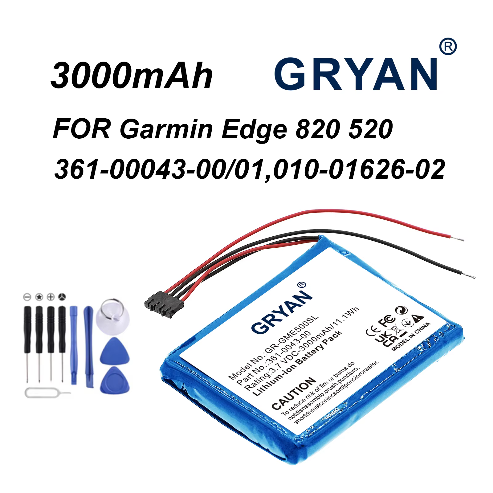 Batterie 3000mAh GPS 010-01626-02 361-00043-01 361-00043-00 pour Garmin Edge 820 520 200 205 500 Edg