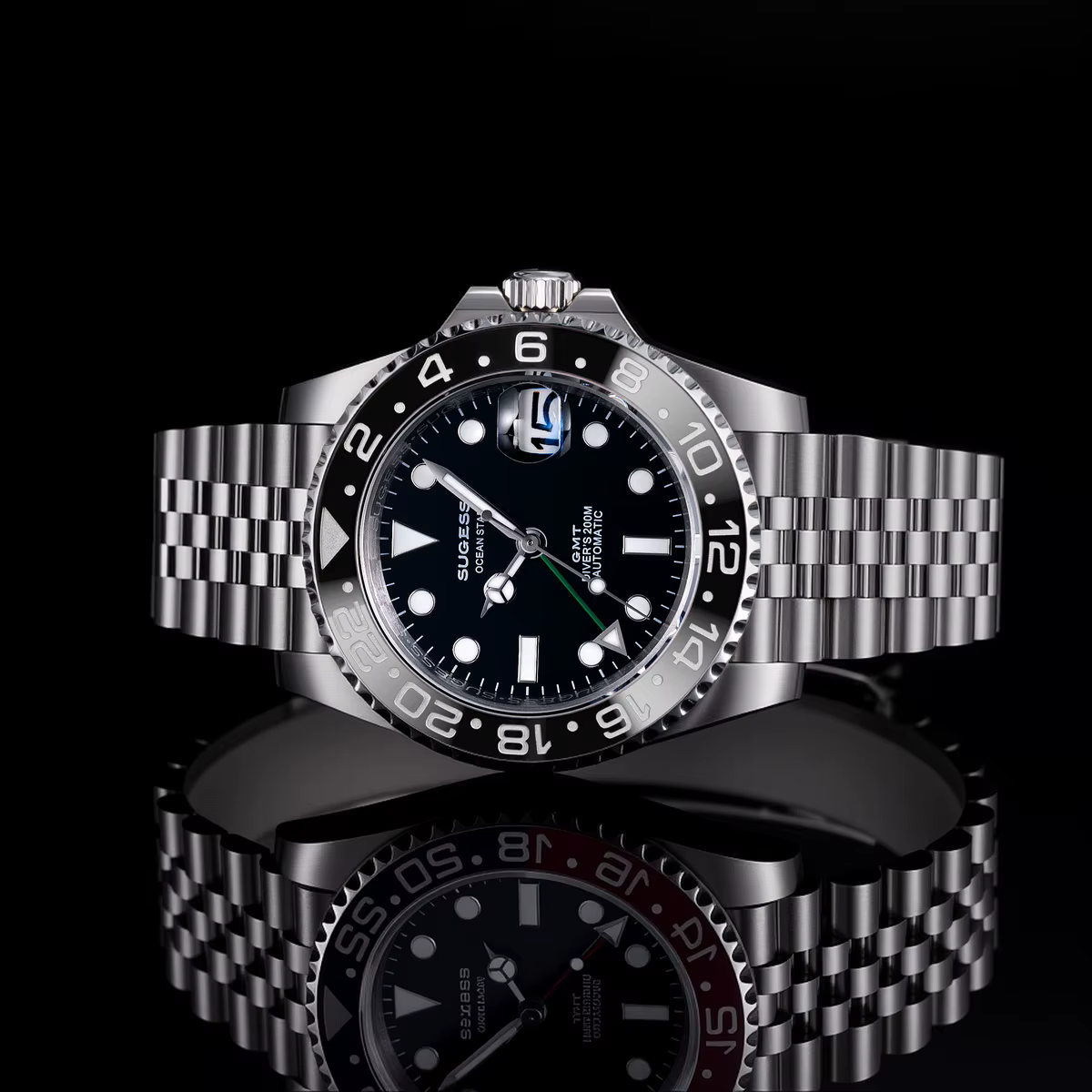Sugess GMT – montre de plongée pour hommes, automatique, mécanique, étanche, mouvement Peacock SL303