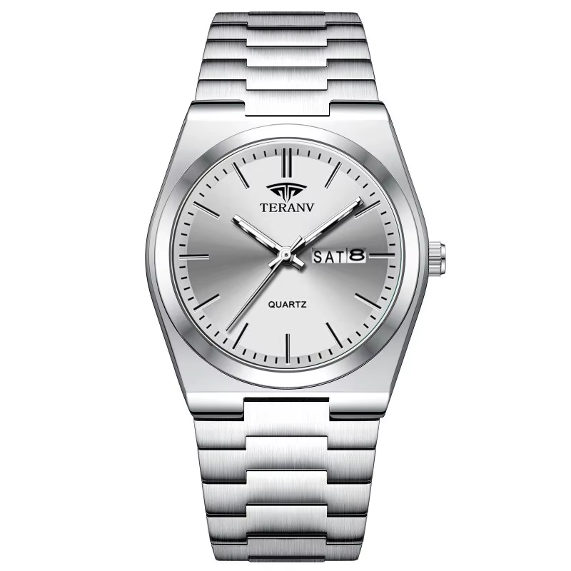 Montre pour hommes, montre à quartz de mode avec calendrier mince en acier inoxydable