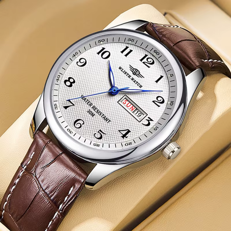 WLISTH montre d'affaires pour hommes rétro calendrier montre à Quartz pour hommes étanche bracelet e