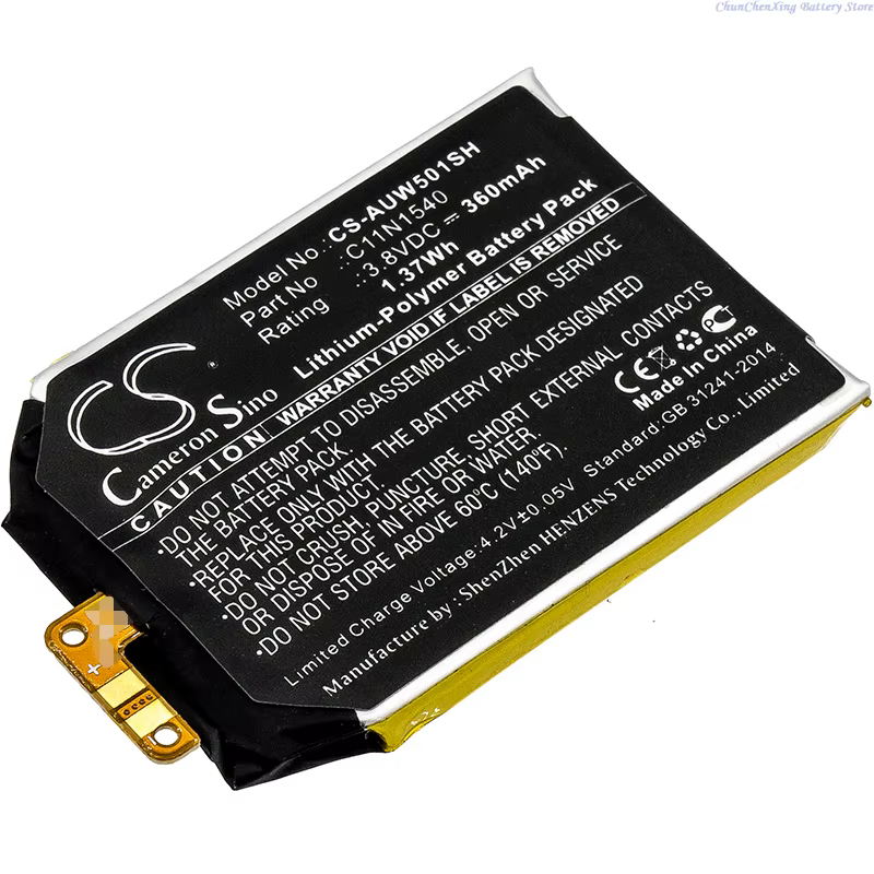 Batterie pour montre intelligente CS-AUW501SH 3,8 V 360 mAh C11N1540, 0B200- 01630100 Pour Asus Ze