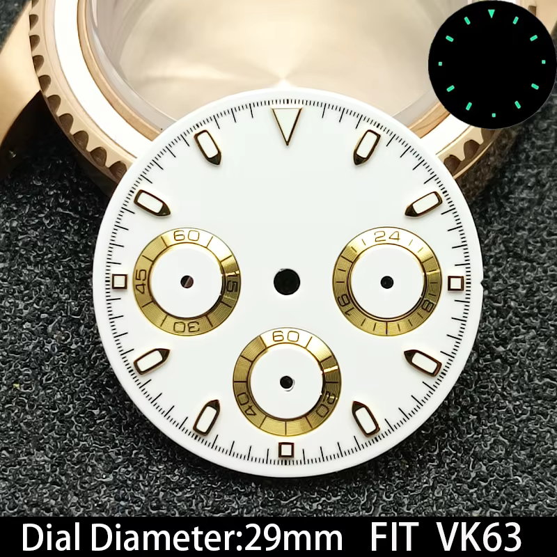 Cadran de montre VK63 lumineux vert de haute qualité, 29mm, pour mouvement VK63, accessoires de mont