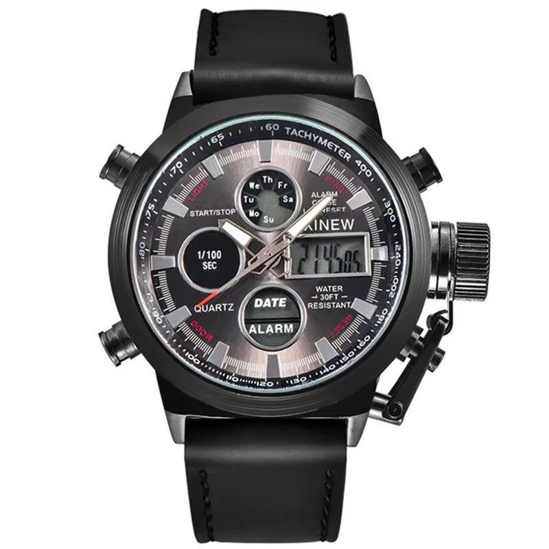 Marque chronographe montre d'affaires pour hommes mode bracelet en cuir alarme chronomètre multi-fon