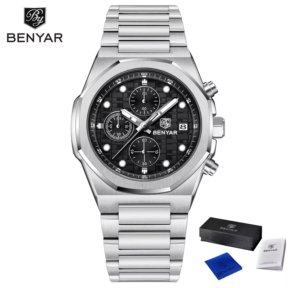 BENYAR – montre-bracelet à Quartz pour hommes, haut de gamme, chronographe, en acier inoxydable, éta