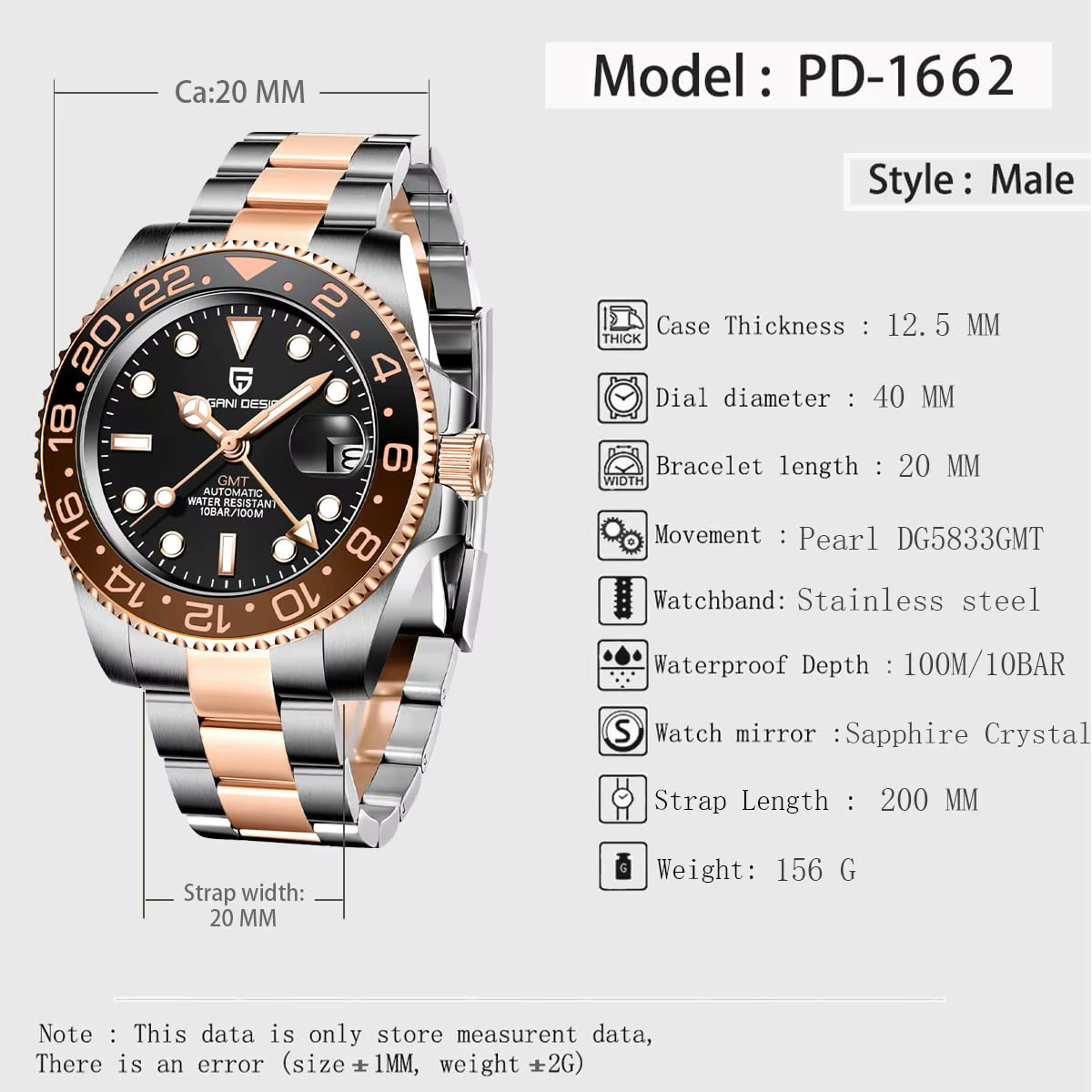 Nouvelle montre automatique PAGANI DESIGN GMT 1662, 40 mm, montre-bracelet pour homme, marque haut d